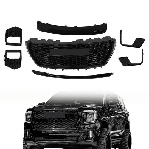 DURAFORCE Gloss Black Front Bumper Grille Plastic 7pcs Suit For 2021-23 GMC Yukon&Yukon XL