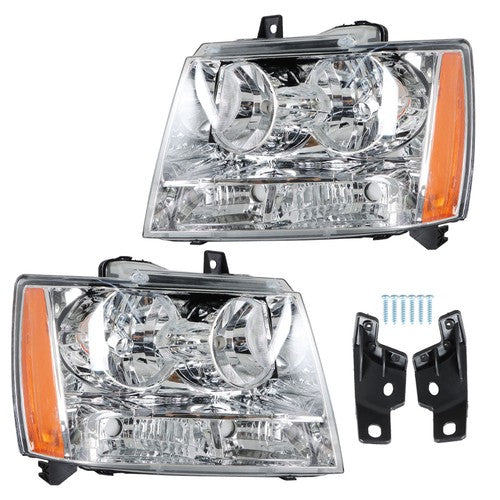 DURAFORCE Chrome New For Chevy Avalanche/Suburban/Tahoe 2007-2014 Halogen Pair Headlights
