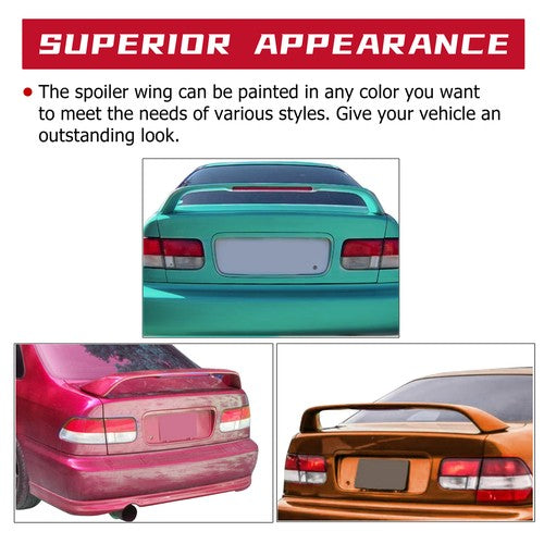 Rear Trunk Spoiler Wing with LED Brake Light For 96-10 Honda Civic 2 Door
