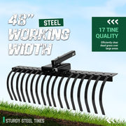 DURAFORCE 48" Landscape Rake Pine Straw Rake Rock Rake Fits 2" Receiver ATV/UTV Tractors