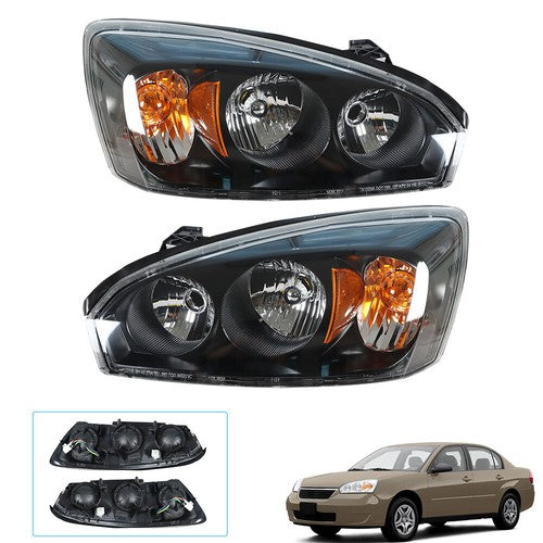 DURAFORCE RH & LH Headlights Headlamps Housing Halogen Black For Chevy Malibu 2004-2008