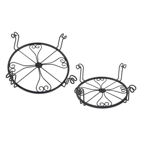 DURAFORCE 2 Pack 10" 12" Metal Plant Stands Outdoor Indoor Round Pot Stand Rustproof Black