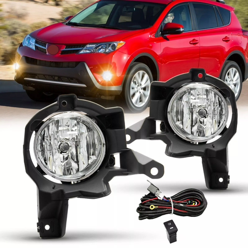 DURAFORCE Front Bumper Clear Halogen Fog Lights Lamps for 2013-2015 for Toyota RAV4 Pair