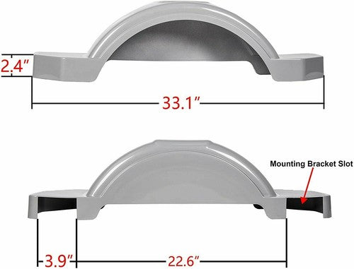 DURAFORCE For 12" Wheels Tires Skirt Boat 2PCS Gray Single Axle Trailer Fenders w/ Steps