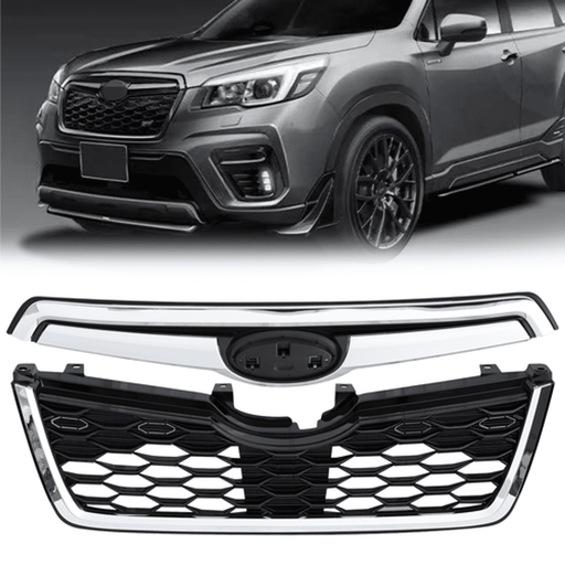 DURAFORCE Front Upper Grille Assembly for Subaru Forester 2019 2020 2021 w/Chrome Tirm