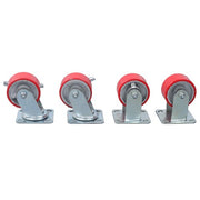 DURAFORCE 4 Heavy Duty Caster Set 4" Polyurethane on Cast Iron Wheels No Mark Red