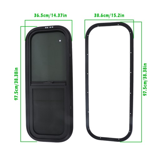DURAFORCE Black 36 “ Width × 15 ” Height RV Window Horizontal Sliding Window w/ Trim Ring