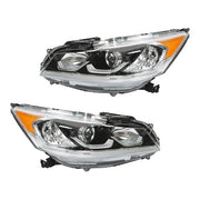 DURAFORCE Halogen W/LED DRL Headlights For 16-17 Honda Accord Chrome Driver+Passenger Pair