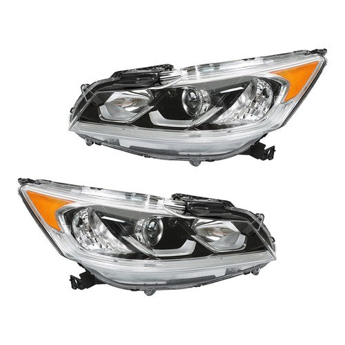 DURAFORCE Halogen W/LED DRL Headlights For 16-17 Honda Accord Chrome Driver+Passenger Pair