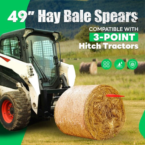 DURAFORCE For Tractor Spike Fork Tine 49" Red Hay Bale Spear Cap Quick Attachments 4500LBS