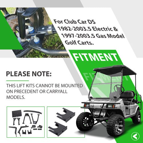 DURAFORCE 6" Double A-Arm Golf Cart Lift Kit For Club Car DS 1982-2003 2001 Electric/Gas