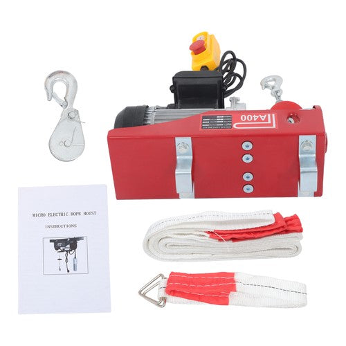 DURAFORCE Mini Electric Hoist PA400 880lbs 14ft/4.2m Wired Remote Control Ring Axle Belt