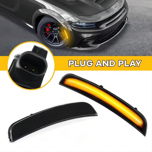 DURAFORCE Fit Dodge Charger 2015-2023 Front Amber LED Side Bumper Marker Light Lamp Smoked