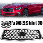 DURAFORCE For 2018-2023 Infiniti Q50 Chrome Bezel Front Bumper Black Grille W/sensor holes