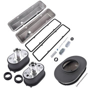 DURAFORCE Polished Aluminum Finned Tall Valve Cover & 12" Air Cleaner for SBC 58-86 Black