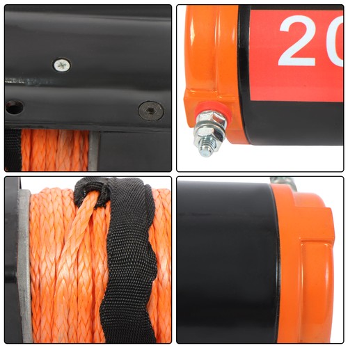 DURAFORCE Electric Winch Black+Orange 2000lbs 12VDC/1.1HP Motor 0.18in*50ft Synthetic Rope