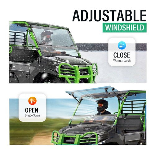 DURAFORCE Flip Windshield Scratch Resistant For 2015+ Kawasaki Mule Pro FXT /DXT /DX /FX