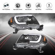 DURAFORCE Halogen Headlights Fit For Toyota Tacoma 2005-2011 LED Tube Black Clear Lens