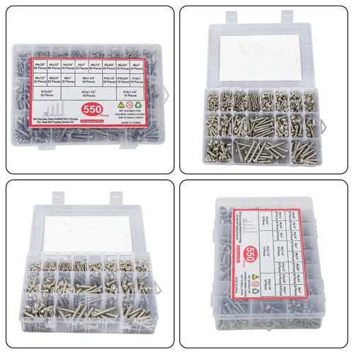DURAFORCE 550Pack 304 Stainless steel wood screws kits countersunk #4 #6 #8 #10 #12 W/Box