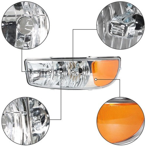 DURAFORCE Fit For GMC Sierra 1500 1999-2007 LH+RH Headlight Replacement Halogen Chrome
