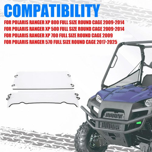 Plastic Clear Full Size Front Windshield For Polaris Ranger XP 500 800 2009-2024
