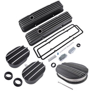 DURAFORCE Polished Aluminum Finned Tall Valve Cover & 12" Air Cleaner for SBC 58-86 Black