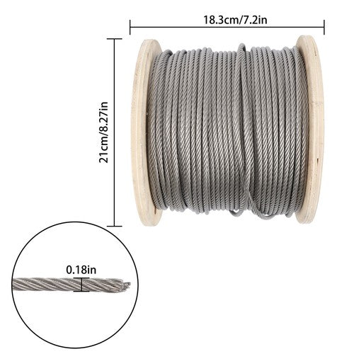 DURAFORCE 3/16In 7x19 T304 Stainless Steel Cable 500FT Wire Rope 3700lb Fracture Strength