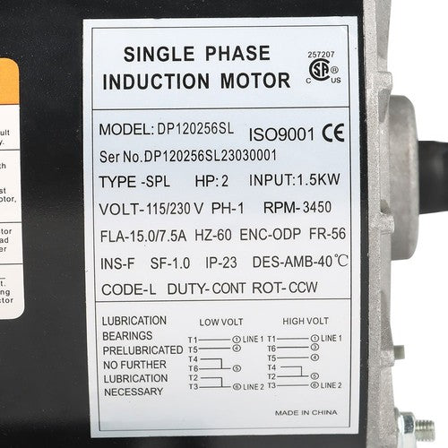 DURAFORCE 2HP SPL 3450 RPM Compressor Duty Electric Motor 56 Frame 5/8" Shaft 120/240V New