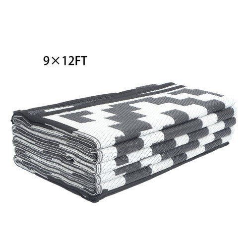 DURAFORCE 9x12 ft Waterproof Outdoor Rug Outdoor Plastic Straw Rug Carpet Black & White
