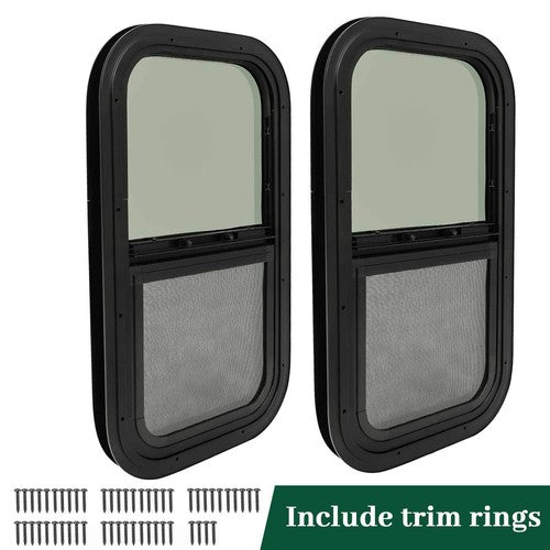 DURAFORCE 2Pack 12 x 22 Wall Vertical Slider RV Window Cargo Trailer W/ Screen & Trim Ring