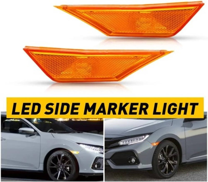 DURAFORCE Front Fender Side Marker Light Set RH LH with LED Bulbs for HONDA CIVIC 16 21