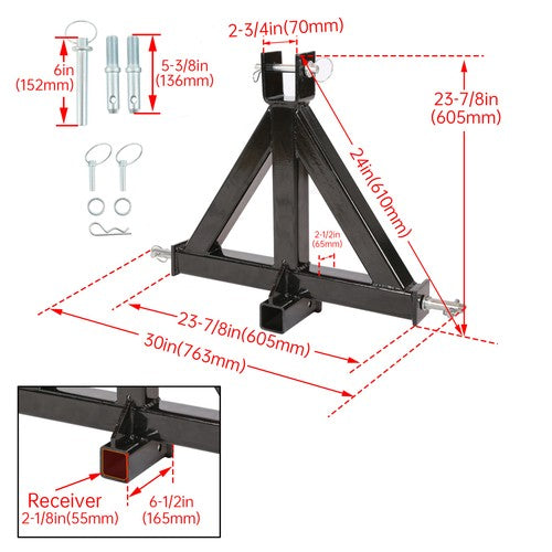 DURAFORCE Heavy Duty 3 Point 2" Receiver Trailer Hitch Category 1 Tractor Tow Drawbar Pull