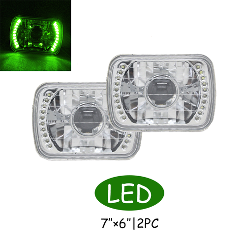 DURAFORCE 5X7 7X6 Green LED Rectangle Crystal Clear Projector Headlights Headlamp