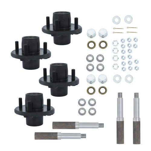 DURAFORCE 4 Sets 4 on 4"Trailer Hub Kit and 1" Round BT8 Spindle W/Trailer Bearing