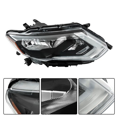 DURAFORCE Headlight Replacement For Nissan Rogue 2017 2018 2019 Right Side Chrome Housing