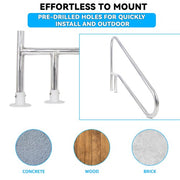 DURAFORCE Swimming Pool Handrail Cross Braced Deck Mounted Step Stair Rail Stainless steel