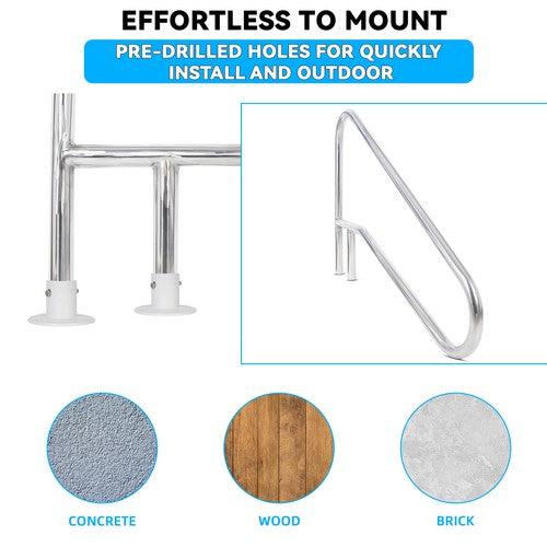 DURAFORCE Swimming Pool Handrail Cross Braced Deck Mounted Step Stair Rail Stainless steel
