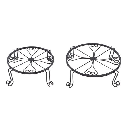 DURAFORCE 2 Pack 10" 12" Metal Plant Stands Outdoor Indoor Round Pot Stand Rustproof Black