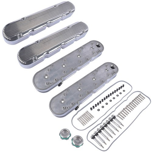 DURAFORCE 2Pcs Aluminum finned Valve Covers w/ Coil Mounts 241-181 For Chevy LS - Polished