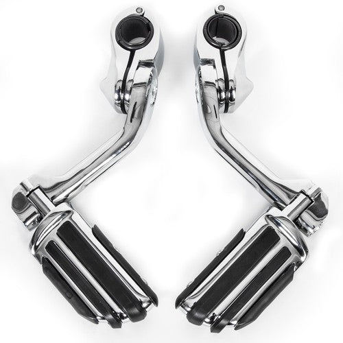 DURAFORCE Chrome Long Highway Foot Pegs For Harley Road King Street Glide 1.25" 1-1/4" Bar