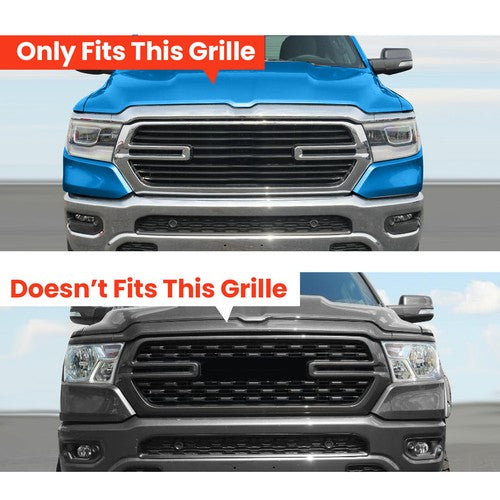 Gloss Black Grille Cover Overlay Trim for Dodge Ram 1500 2019 to 2023