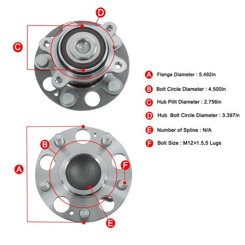 DURAFORCE 2x Rear Wheel Bearing & Hubs For Honda Civic Wheel Bearing Hub w/ ABS 1.8L LX DX