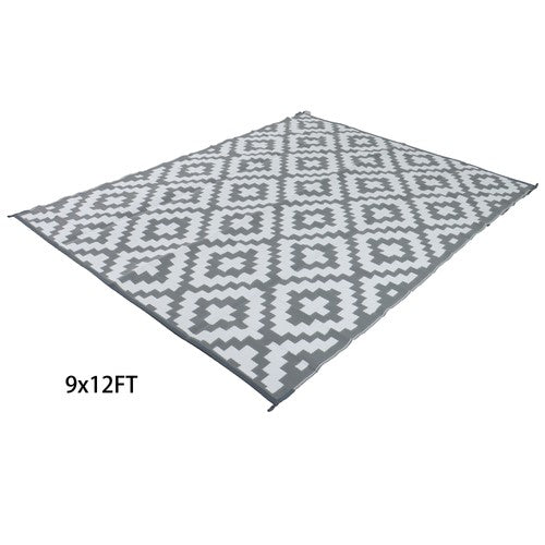 DURAFORCE Gray & White 9x12FT Waterproof Plastic Straw Rug For Camping Outdoor Carpet