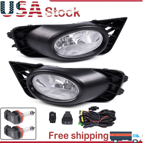 DURAFORCE For 2009 2010 2011 Honda Civic Sedan Clear Lens Fog Lights W/Bulb Switch Wiring