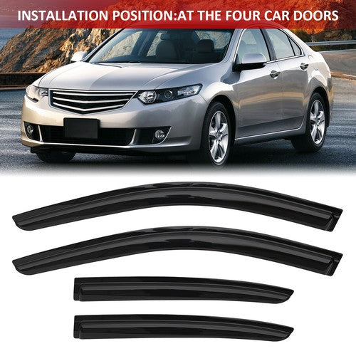 DURAFORCE Window Vent Visor Sun Rain Guard Gloss Black 4PCS for 2008-2012 for Honda Accord
