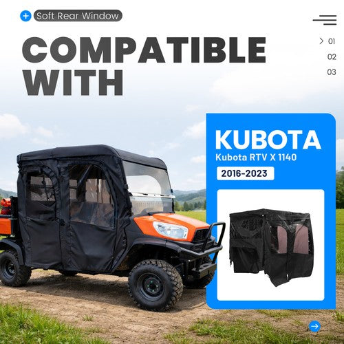 Soft Door Rear Window Roof Combo for 2016-2023 Kubota RTV X1140 Cab Assembly