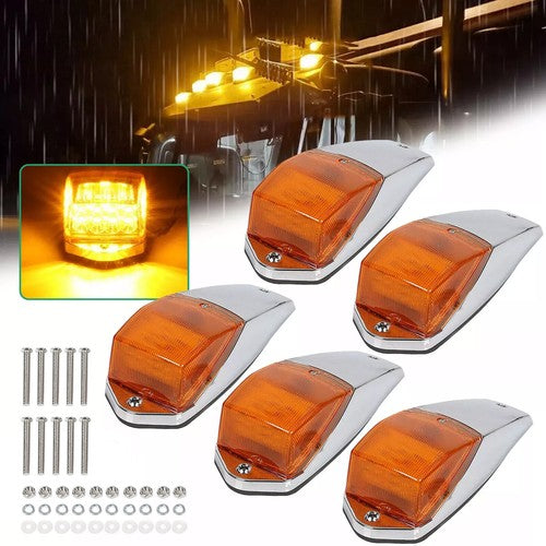 DURAFORCE 5 Cab Roof Marker Lights For Freightliner heavy duty Truck 31 LED Amber Chrome