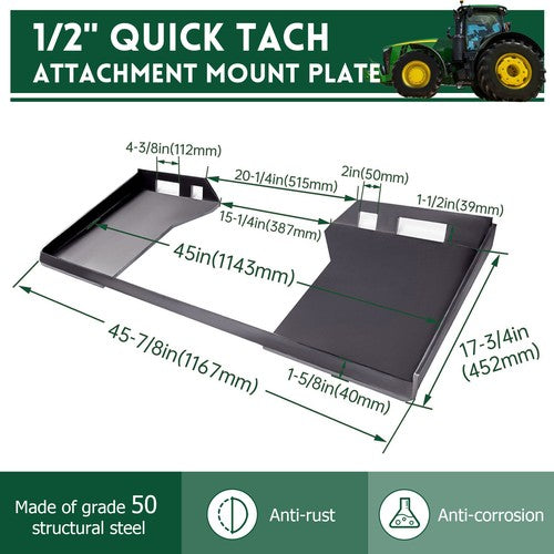 DURAFORCE 1/2" Skid Steer Mount Plate Adapter Loader Quick Tach Attachment For Bobcat
