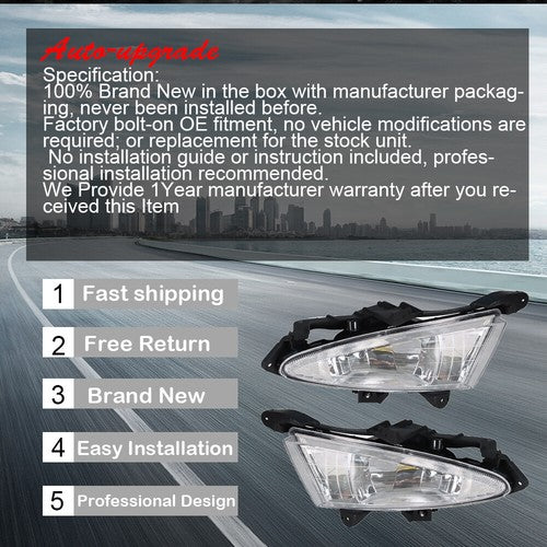 DURAFORCE L+R Bumper Clear Fog Light Assembly For 07-10 Hyundai Elantra Sedan 4-Door 2.0L