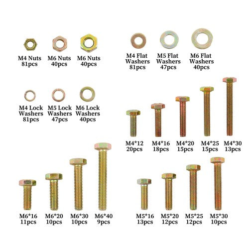 DURAFORCE Alloy Steel Bolts and Nuts Flat & Lock Washers Assortment Kit M4 M5 M6 672PCS